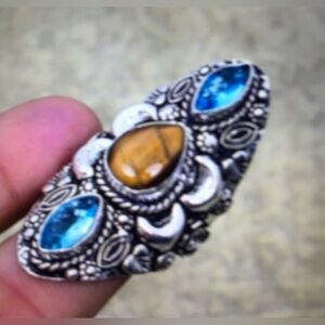 Labradorite Blue Topaz Stamped 925 Sterling Silver Ring